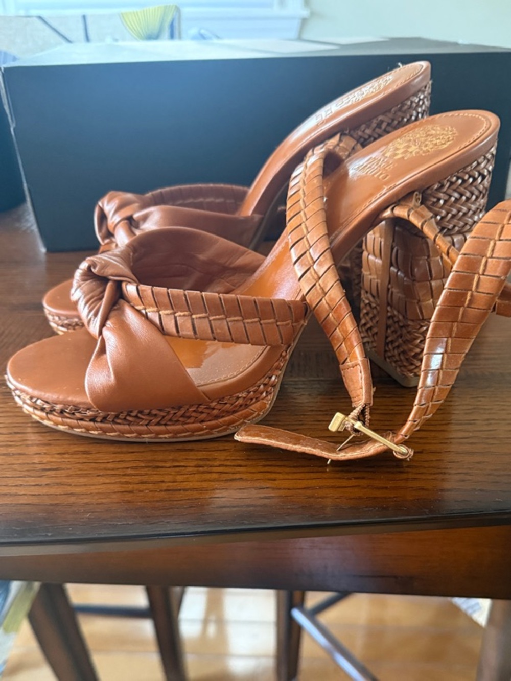 Vince Camuto Cognac Woven Knot Platform Sandals